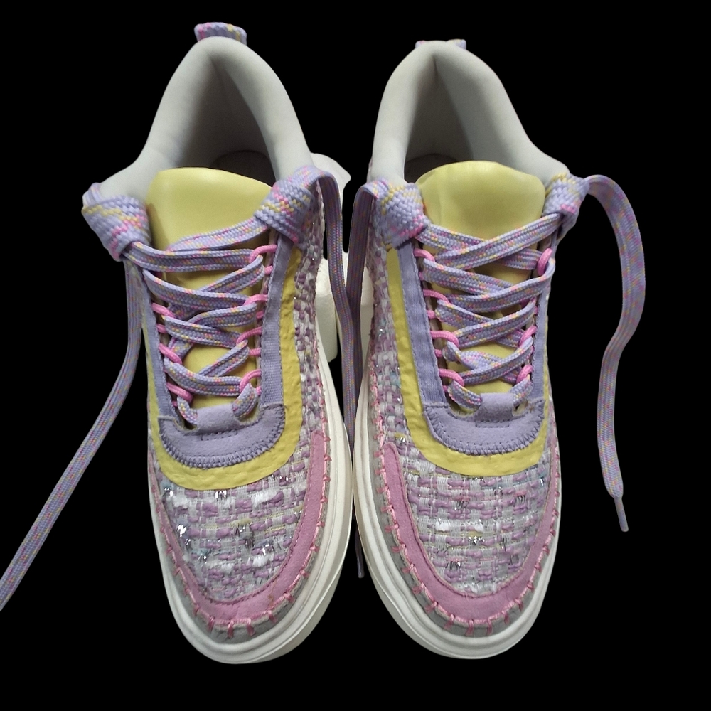 Steve Madden Charly Girl Youth Woven Multi Pastel Lace-Up Sneakers   Kids Size 4 - Picture 4 of 16